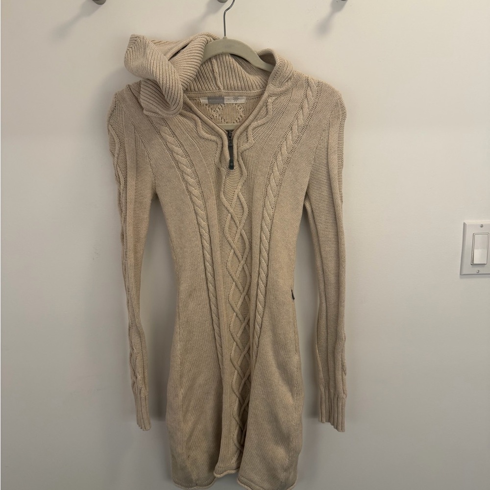 Athletica Cream Cable Knit hood Sweater Dress